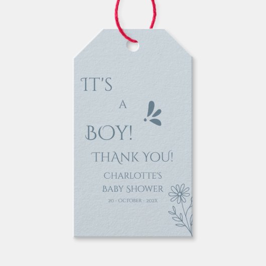 It's A Boy! Minimalism Pastel Blue Baby Shower Geschenkanhänger (Vorderseite)