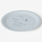 It's A Boy! Minimalism Pastel Blue Baby Shower Pappteller (Schrägansicht)