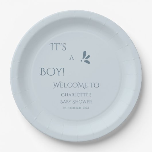 It's A Boy! Minimalism Pastel Blue Baby Shower Pappteller (Vorderseite)