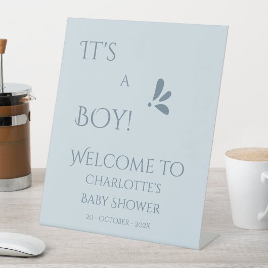It's A Boy! Minimalism Pastel Blue Baby Shower Sockelschild (In Situ)
