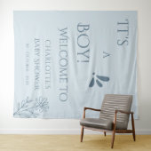 It's A Boy! Minimalism Pastel Blue Baby Shower Wandteppich (Beispiel (Horizontal))