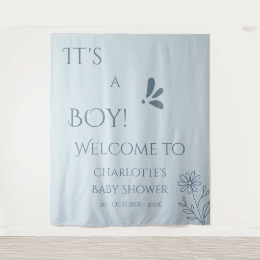 It's A Boy! Minimalism Pastel Blue Baby Shower Wandteppich (Vorderseite)