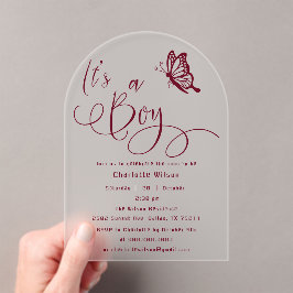 It's A Boy Modern Minimal Butterfly Baby Shower Acryleinladungen