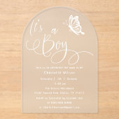It's A Boy Modern Minimal Butterfly Baby Shower Acryleinladungen (Vorderseite)