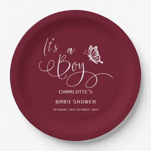 It's A Boy Modern Minimal Butterfly Baby Shower Pappteller (Vorderseite)