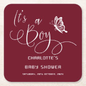 It's A Boy Modern Minimal Butterfly Baby Shower Rechteckiger Pappuntersetzer (Vorderseite)