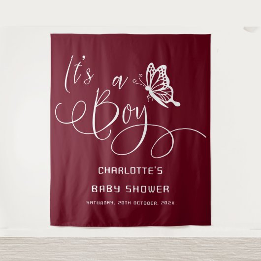 It's A Boy Modern Minimal Butterfly Baby Shower Wandteppich (Vorderseite)