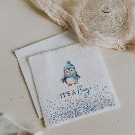 It's a Boy Penguin Winter Baby Shower Serviette