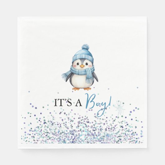 It's a Boy Penguin Winter Baby Shower Serviette (Vorderseite)
