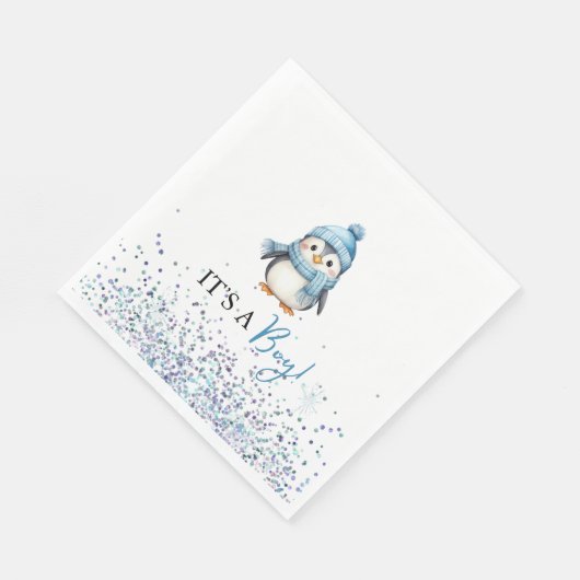 It's a Boy Penguin Winter Baby Shower Serviette (Ecke)