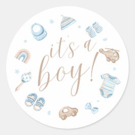 It's a Boy Round Baby Shower Stickers 