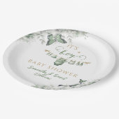 It's a Boy Sage Green Butterfly Floral Pappteller (Schrägansicht)