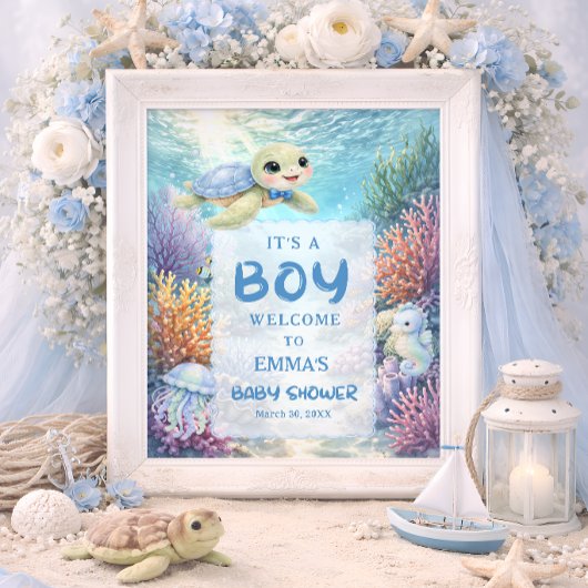 It's a Boy Sea Turtle Baby Shower Welcome Poster
