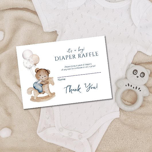 It's a Boy Teddy Bear & Balloons Diaper Raffle Begleitkarte