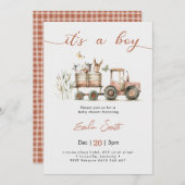 It's a Boy Tractor Baby Shower Einladung (Vorne/Hinten)