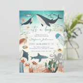 It's A Boy Under The Sea Baby Shower Invitation Einladung (Stehend Vorderseite)