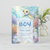 It's a Boy Under the Sea Turtle Boy Baby Shower Einladung (Stehend Vorderseite)