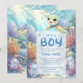 It's a Boy Under the Sea Turtle Boy Baby Shower Einladung (Vorne/Hinten)