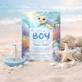 It's a Boy Under the Sea Turtle Boy Baby Shower Einladung