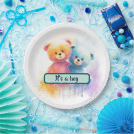 It's a Boy! Watercolor Baby Shower Paper Plates Pappteller