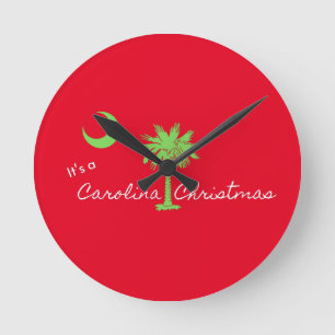 It's A Carolina Christmas South Carolina Holiday  Runde Wanduhr