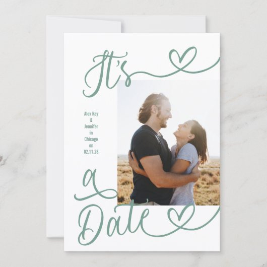 It's A Date Photo Sage Green Wedding Save The Date (Vorderseite)