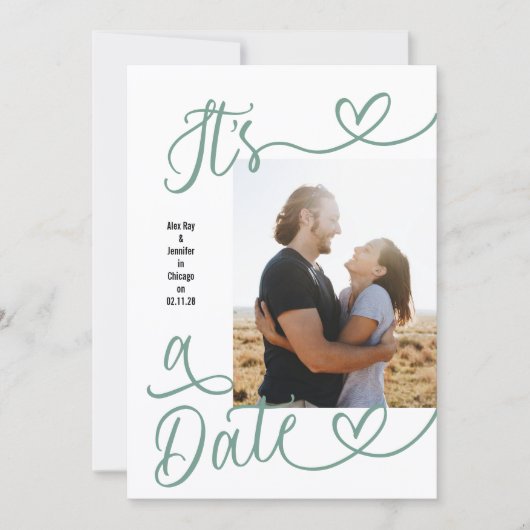 It's A Date Photo Sage Green Wedding Save The Date (Vorderseite)