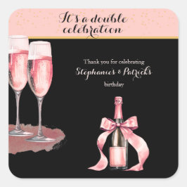 It's a Double Celebration Black Champagne Birthday Quadratischer Aufkleber