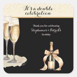 It's a Double Celebration Black Champagne Birthday Quadratischer Aufkleber