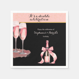 It's a Double Celebration Black Champagne Birthday Serviette