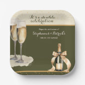 It's a Double Celebration Green Champagne Birthday Pappteller (Vorderseite)