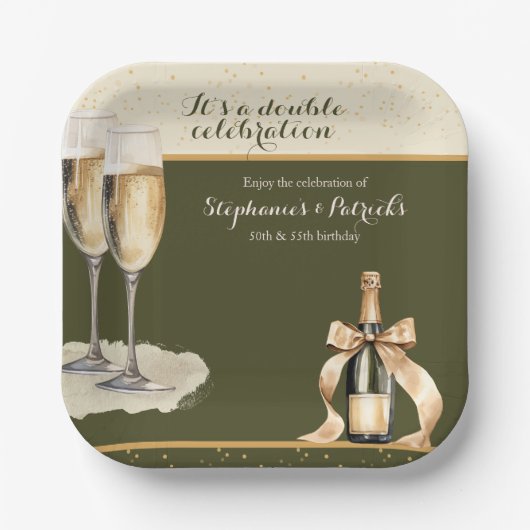 It's a Double Celebration Green Champagne Birthday Pappteller (Vorderseite)