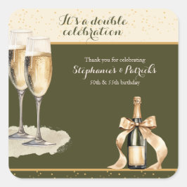 It's a Double Celebration Green Champagne Birthday Quadratischer Aufkleber