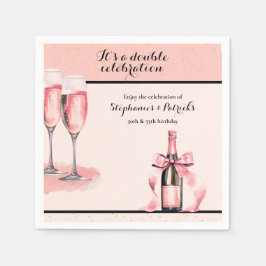 It's a Double Celebration Pink Champagne Birthday Serviette