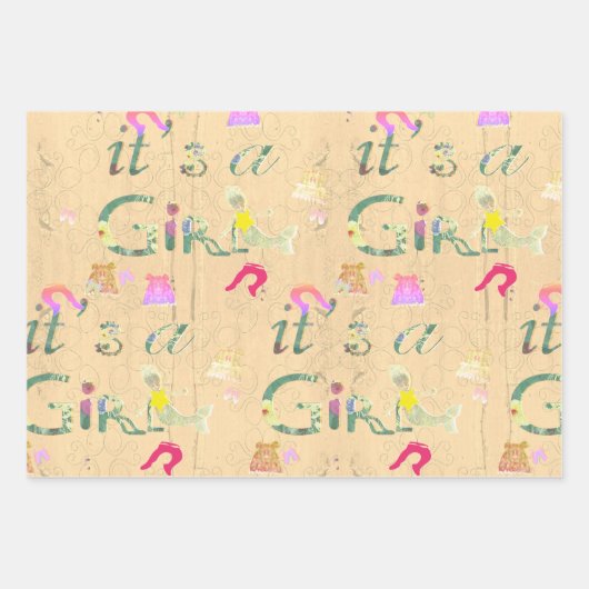 "It's a Girl" Baby Clothes Illustration Geschenkpapier Set (Vorderseite 3)