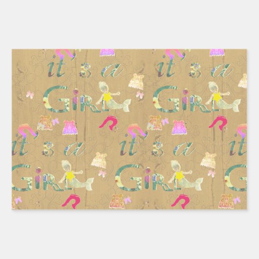 "It's a Girl" Baby Clothes Illustration Geschenkpapier Set (Vorderseite 2)