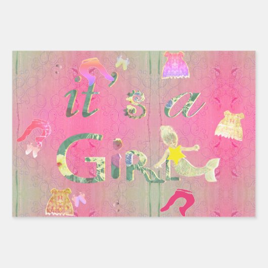 "It's a Girl" Baby Clothes Illustration Geschenkpapier Set (Vorderseite)