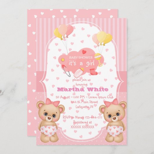 it's a girl Baby shower Invitation Einladung (Vorne/Hinten)