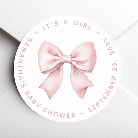 It's a Girl Baby Shower Pink Bow Runder Aufkleber