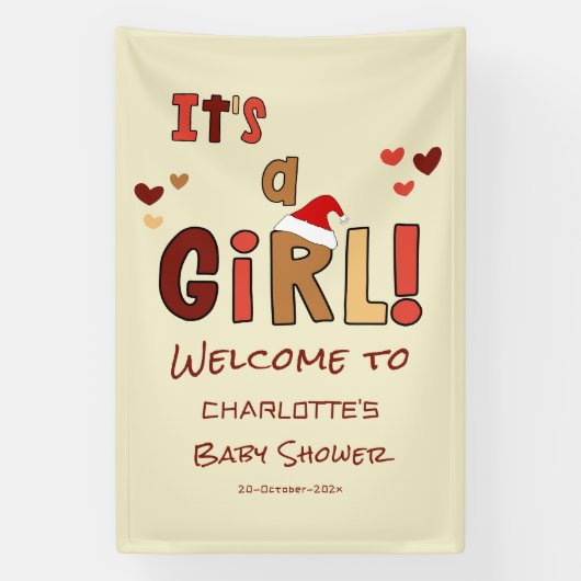 It's a Girl! Christmas Santa Hat Baby Shower Banner (Vertikal)