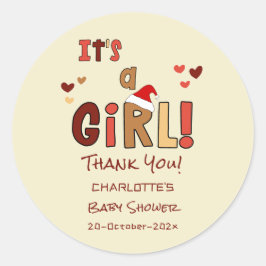 It's a Girl! Christmas Santa Hat Baby Shower Runder Aufkleber