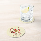 It's a Girl! Christmas Santa Hat Baby Shower Runder Pappuntersetzer (Vor Ort)