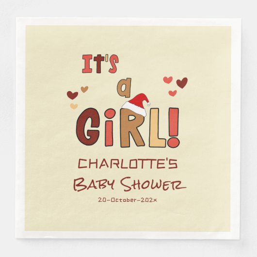 It's a Girl! Christmas Santa Hat Baby Shower Serviette (Vorderseite)