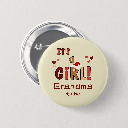 It's a Girl! Christmas Santa Hat Grandma-to-be Button (Vorne & Hinten)