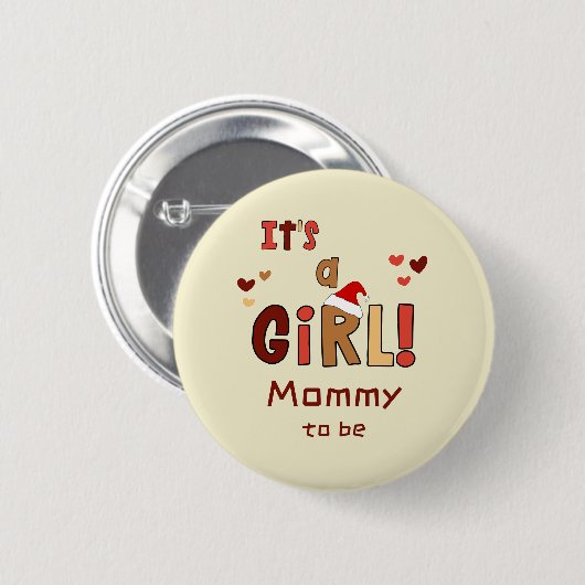 It's a Girl! Christmas Santa Hat Mommy-to-be Button (Vorne & Hinten)