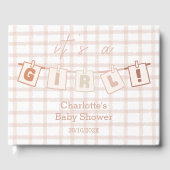 It's a Girl! Cute Brown Gingham Baby Shower Gästebuch (Vorderseite)