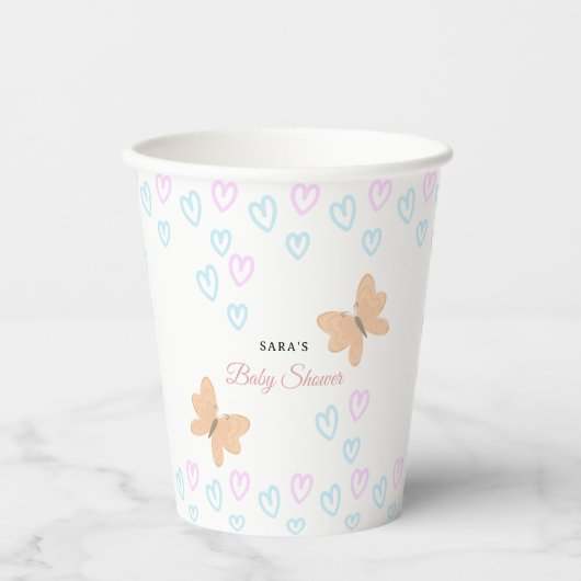 It's a Girl Cute handdrawn butterflies Baby Shower Pappbecher (Vorderseite)