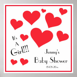 It's A Girl! Happy Red Hearts Custom Baby Shower Poster