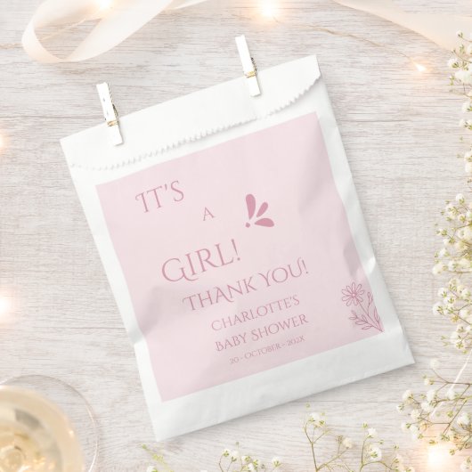 It's A Girl! Minimalism Pastel Pink Baby Shower Geschenktütchen (Ausgeschnitten)