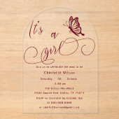 It's A Girl Modern Minimal Butterfly Baby Shower Acryleinladungen (Vorderseite)